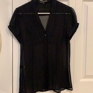 Sheer 100% silk blouse, black